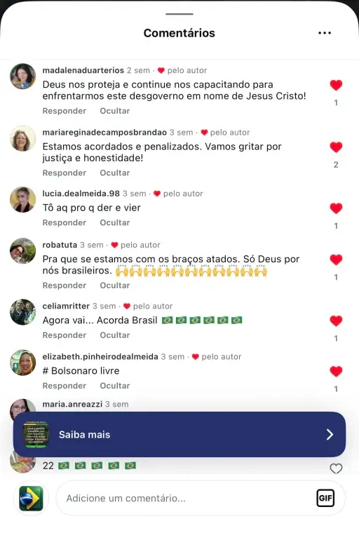 Comentários de apoiadores